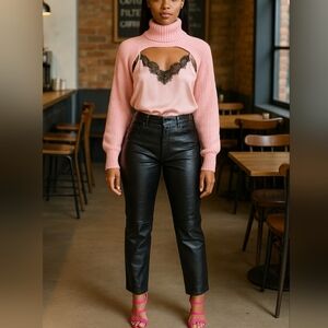 Excelled Genuine Leather Straight-Leg Pants